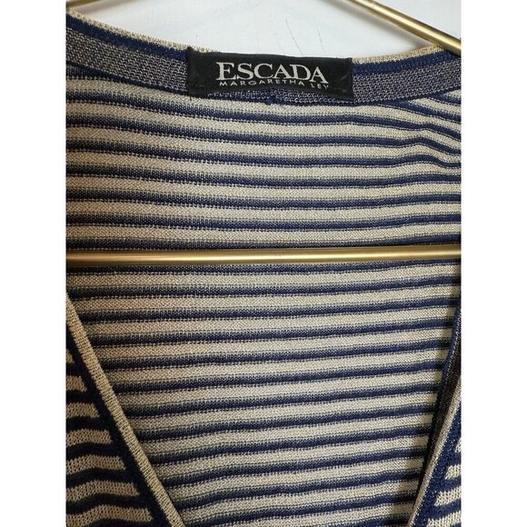 Escada Striped Short Sleeve Button Sweater Blouse Cardigan - Picture 5 of 9